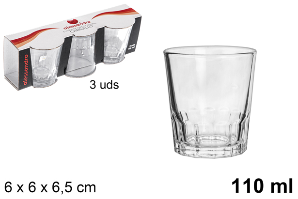 Pack 3 glass coffee cups 110 ml
