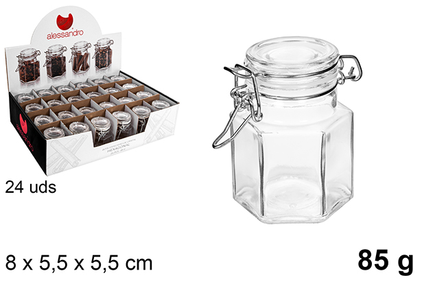 [100829] Bote cristal hermético especiero hexagonal 85 gramos