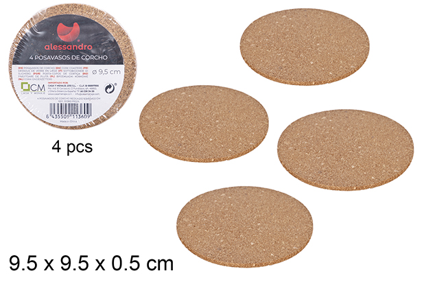 [101360] Pack 4 porta-copos redondo de cortiça 9,5 cm