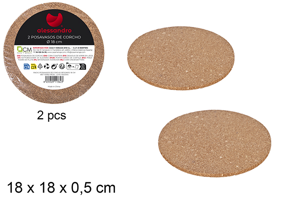 Pack 2 round cork coaster 18 cm