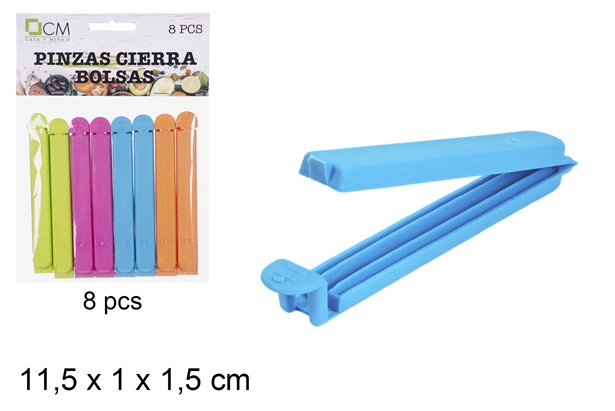 Pack 8 pinzas cierra bolsa pequeñas 11,5 cm