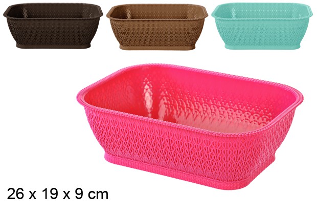 Plastic rattan basket assorted colors 26x19 cm
