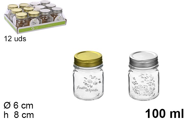 Glass jar with gold/silver lid assorted 100 ml