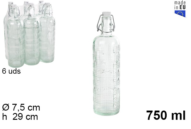Garrafa de água de vidro decorada com rolha mecânica 750 ml