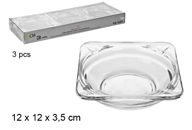 Square glass ashtray 12 cm