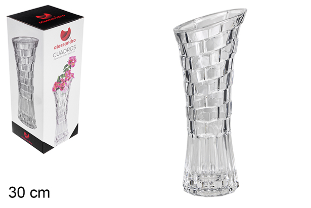 Florero cristal cuadros 30 cm