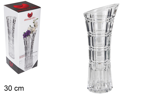[101821] Florero cristal cuadros relieve 30 cm