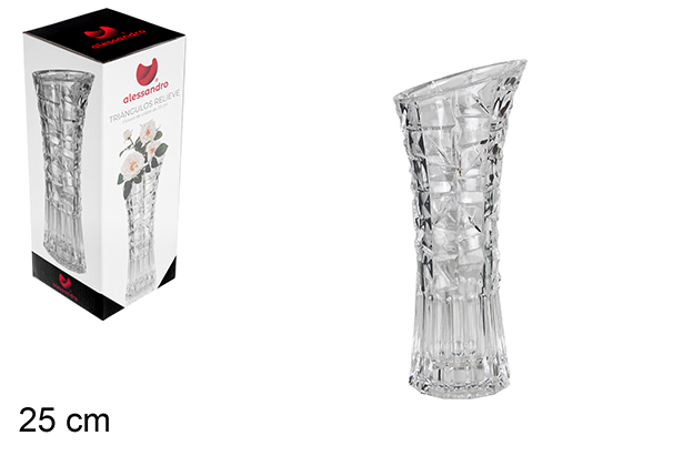 Florero cristal triángulos relieve 25 cm