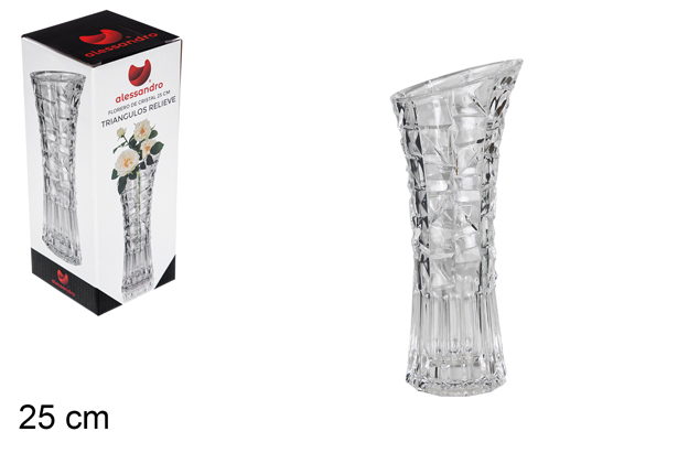 [101828] Relief triangle glass vase 25 cm
