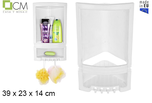 White bathroom corner shower plastic shelf 39x23 cm