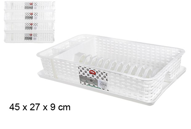 Piccolo scolapiatti in rattan bianco 45x27 cm 