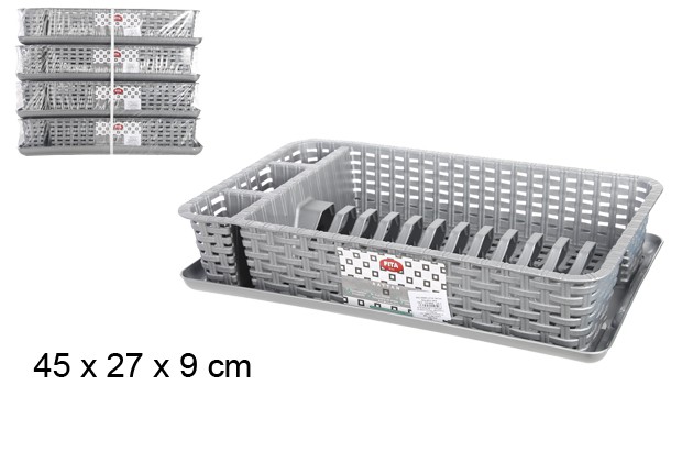 Escurreplatos ratan pequeño gris 45x27 cm 