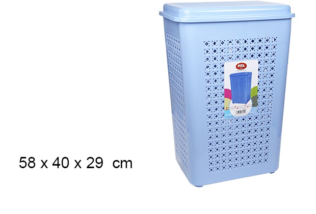 Cesto plástico para ropa azul con tapa