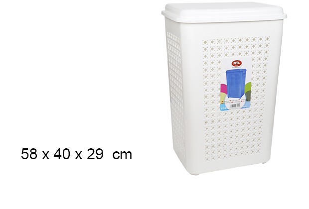 Cesto de roupa suja de plástico branco com tampa