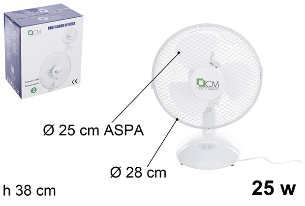 Ventilador de mesa oscilante 25 W 25 cm