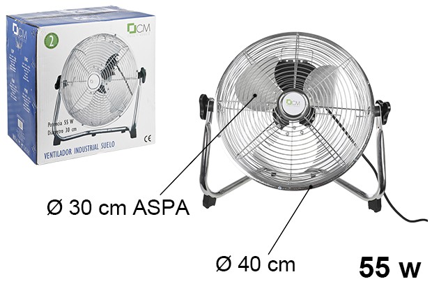 Ventilateur de sol industriel 55 W 30 cm