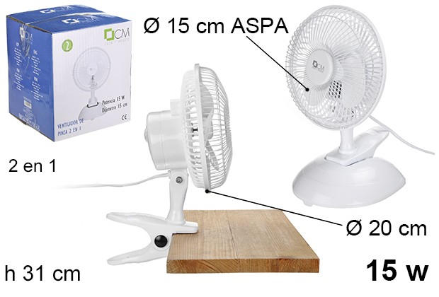 2 in 1 clip/desk fan 15 W 15 cm 