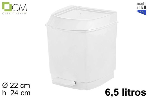 Lata de lixo de plástico com pedal branca 6,5 l.