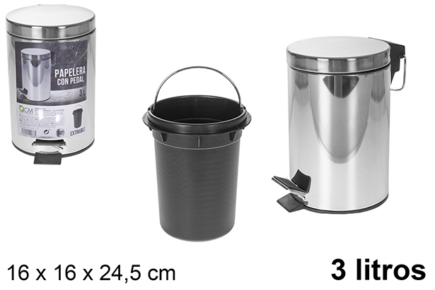 Papelera con pedal acero inoxidable 3 litros