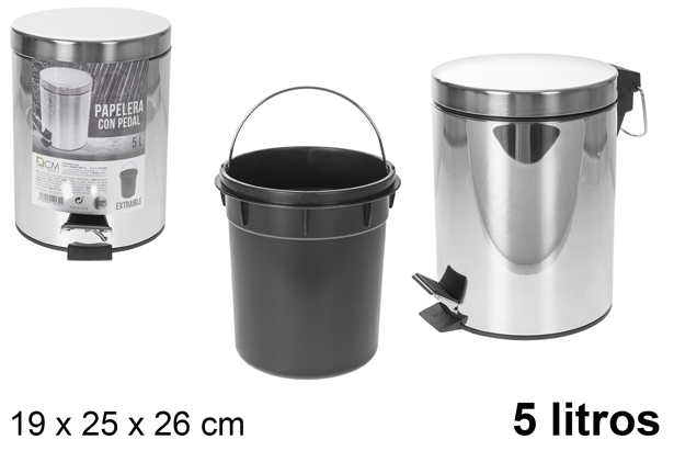 Papelera con pedal acero inoxidable 5 litros