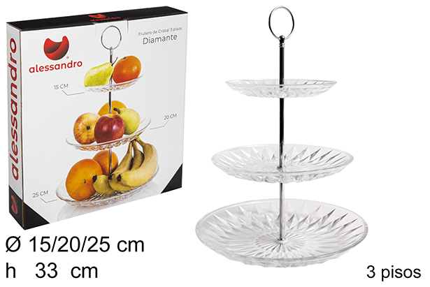 [102579] Bol à fruits en cristal de diamant 3 étages
