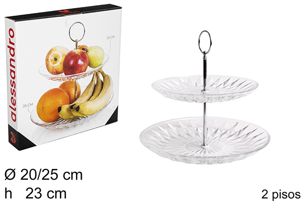 Frutero cristal diamante 2 pisos 20/25 cm