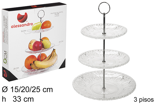 3-story flower glass fruit bowl 15/20/25 cm