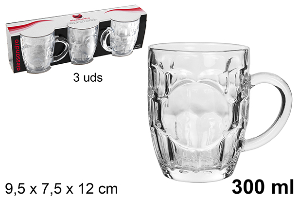 Pack 3 vasos cristal tanque de cerveza 300 ml