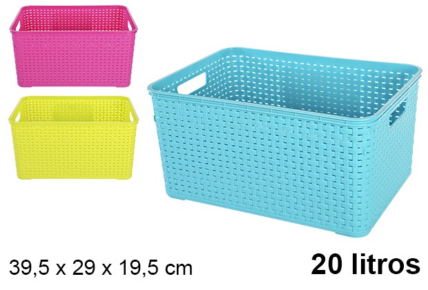 [102682] Rattan plastic basket assorted colors Colom 20 l.