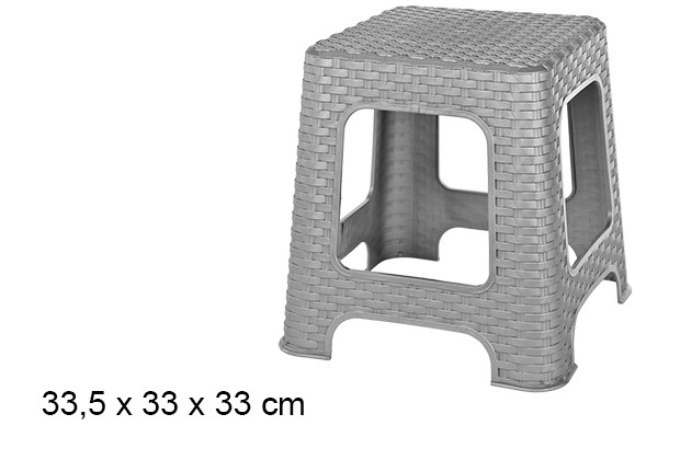 Sgabello in plastica rattan color argento