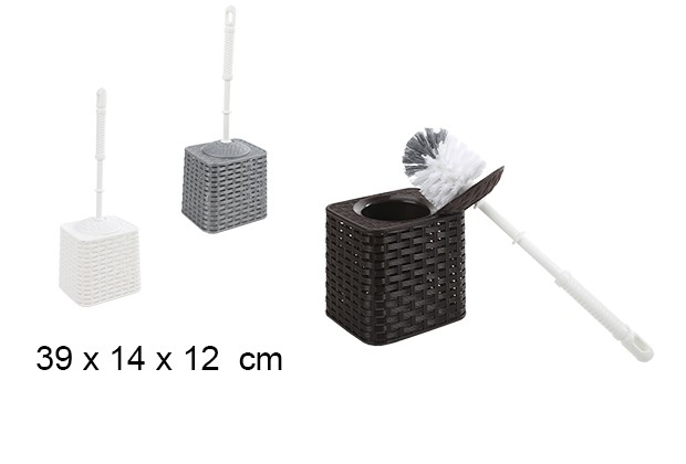 Rattan plastic toilet brush holder silver/white/wenge