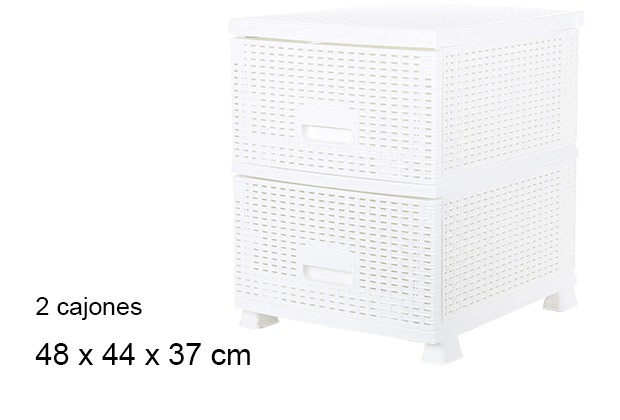 Cómoda de plástico rattan 2 gavetas brancas