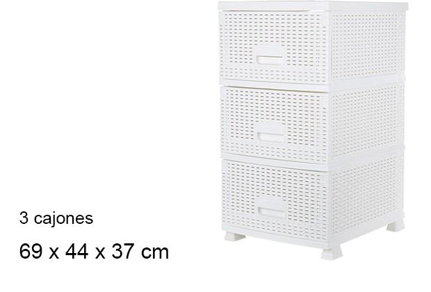Cajonera plástico ratan 3 cajones blanca