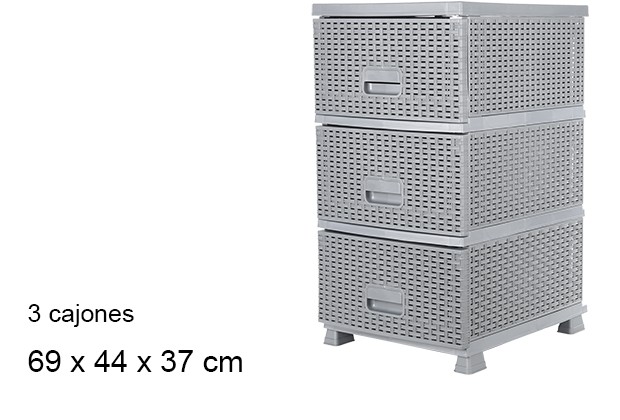 Cassettiera in plastica rattan 3 cassetti grigi