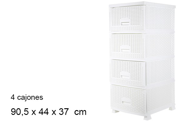 Cómoda de plástico rattan 4 gavetas brancas