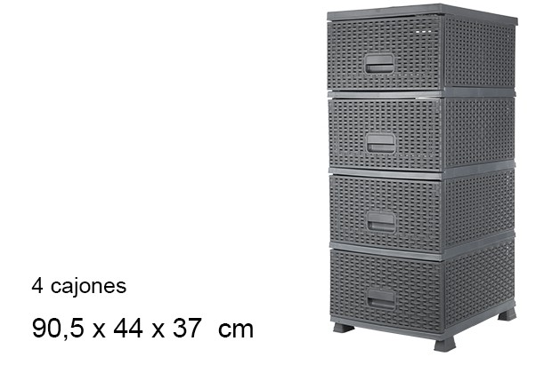 Cómoda de plástico rattan 4 gavetas cinza