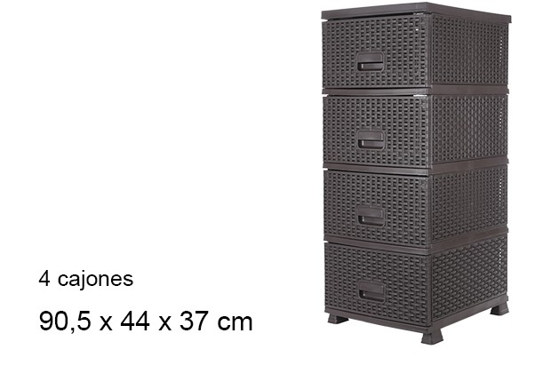 Rattan plastic chest of drawers 4 wenge drawers