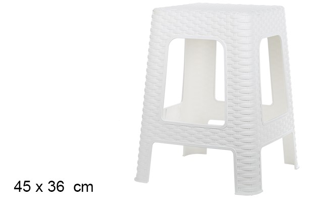 Tabouret en plastique rotin blanc 45x36 cm