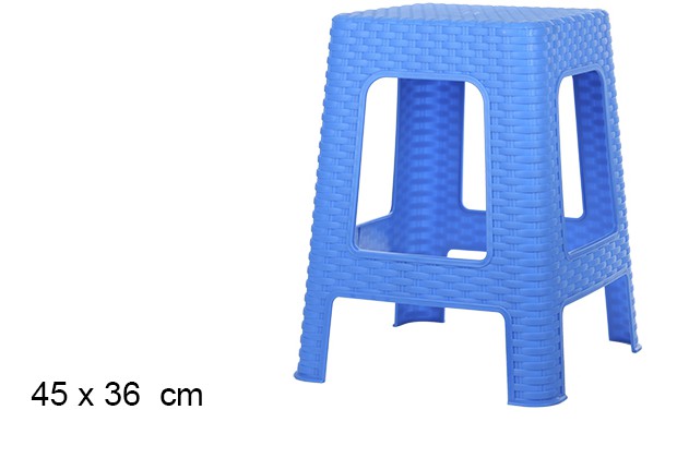 Banqueta de plástico rattan azul 45x36 cm