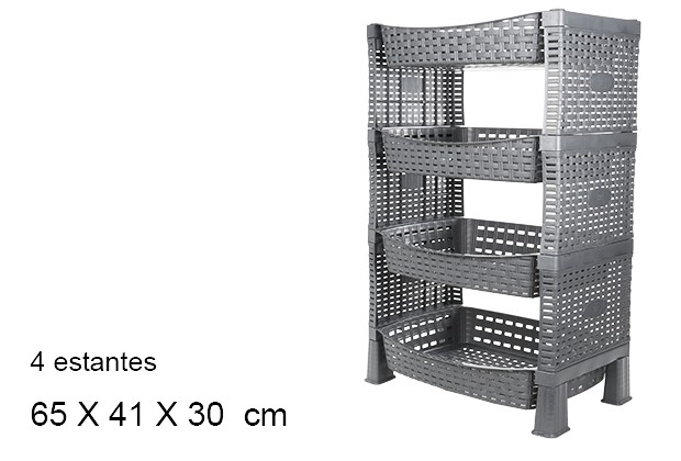 Verdureiro em rattan cinza com 4 prateleiras