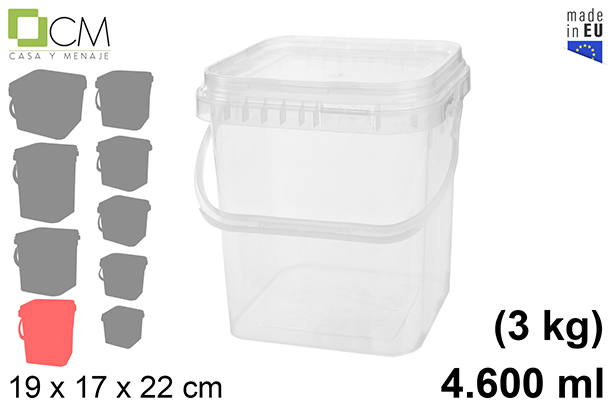 Envase plástico multiuso cuadrado 4.600 ml (3 kg)