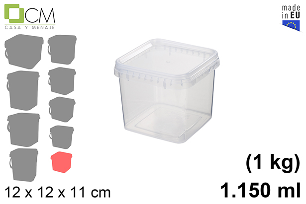 Envase plástico multiuso cuadrado 1.150 ml (1 kg)