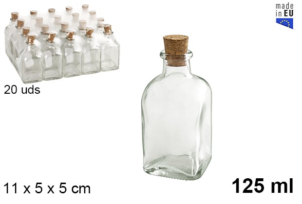 Botella cristal frasca natural tapón corcho 125 ml 