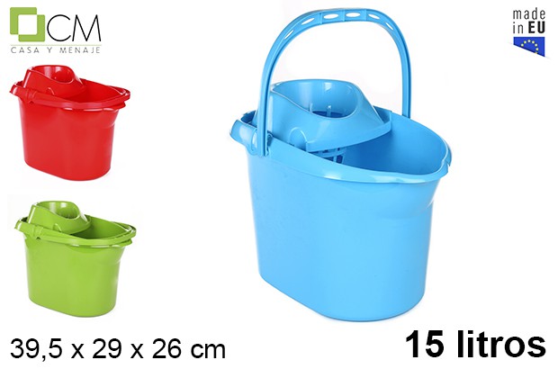 Cubo plástico con escurridor rectangular colores surtidos 15 l.