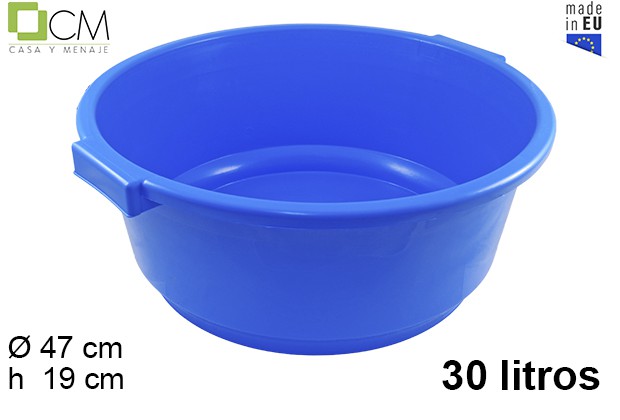 Bacia de plástico redondo azul con alça 30 l.