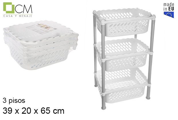[103080] Marchand de légumes rectangulaire multi-usages blanc à 3 étages