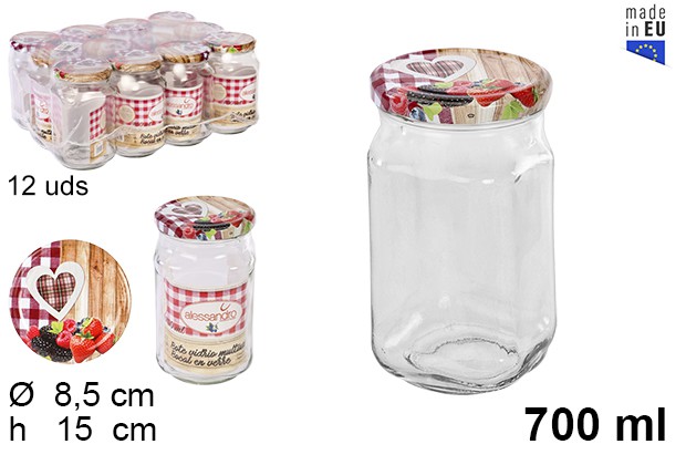Bote cristal cuadrado tapa frutas 700 ml