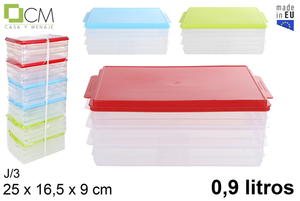 Pack 3 bandejas frigo tapa color 0,90 l.