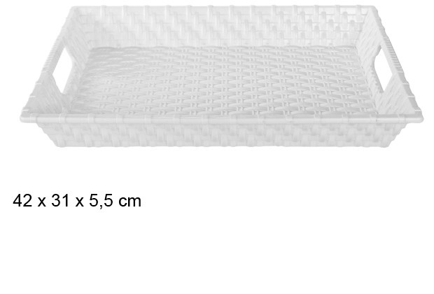 [103223] Vassoio in plastica rattan bianco