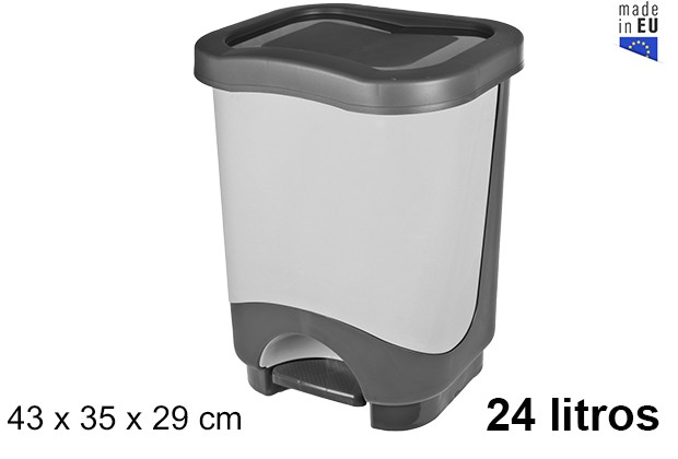 Grey plastic trash can with lid 24 l.